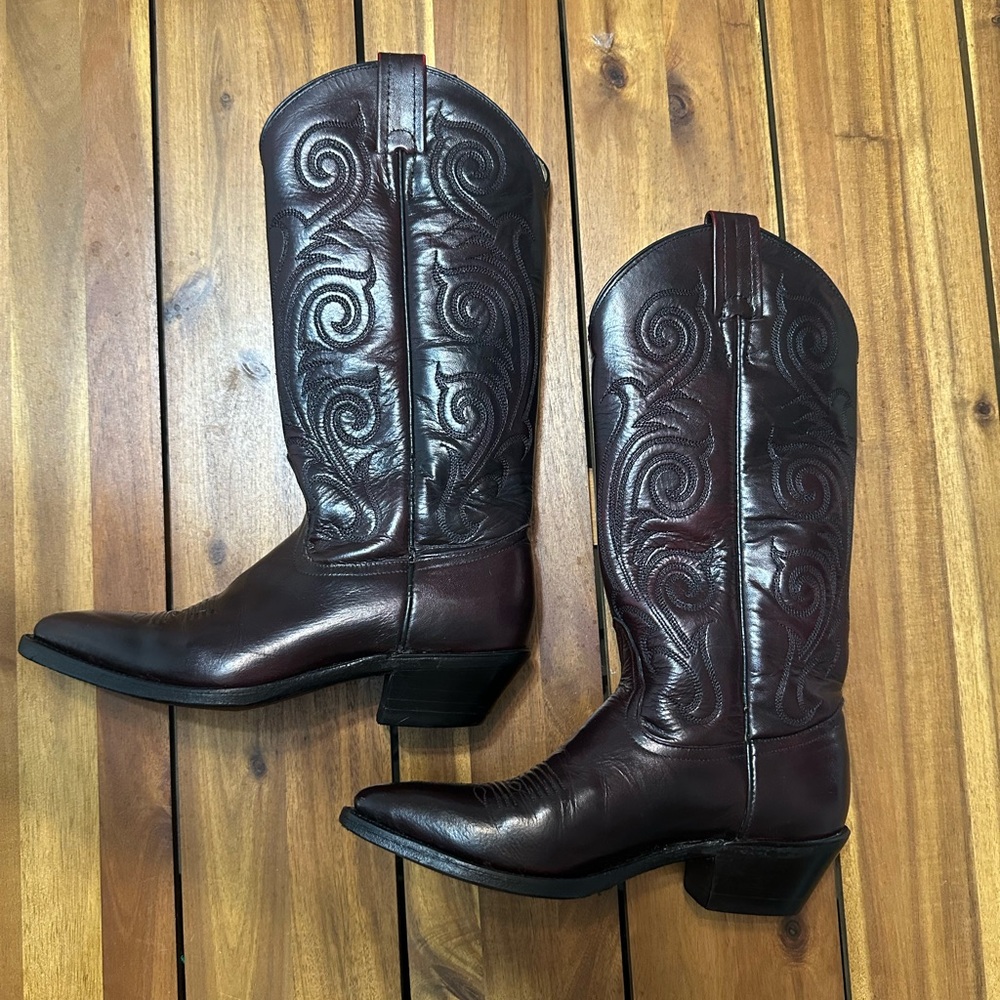 Tony Lama Dark Brown Embroidered Leather Cowboy Boots Size 5 - Picture 2 of 8